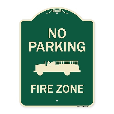 Signmission Designer Series-No Parking Fire Zone With Fire Truck Graphic, 24" x 18", G-1824-9951 A-DES-G-1824-9951